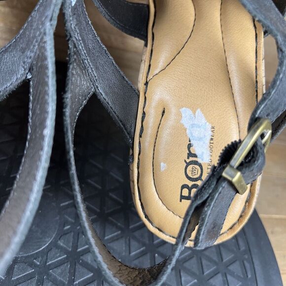 Born Womens Size 9M Lenore Leather Platform Wedge Sandal Black Shoes Open Toe - Picture 6 of 10